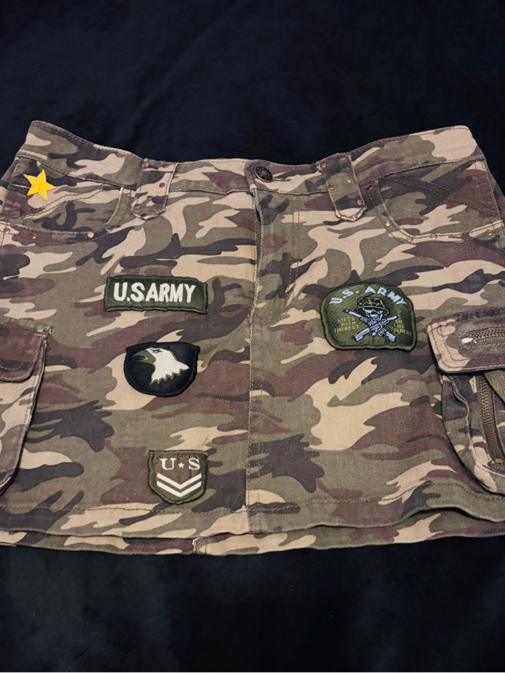 Camo Patch Mini Skirt with U.S. Army Patches